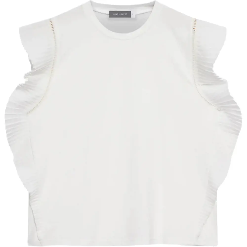 Mint Velvet White Cotton Pleated T Shirt